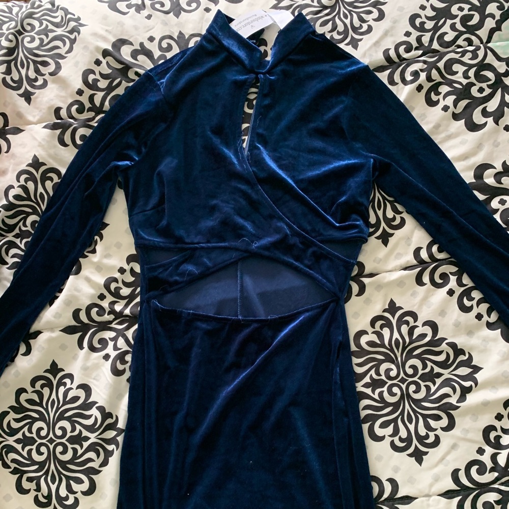 Blue Strappy Velvet Dress
